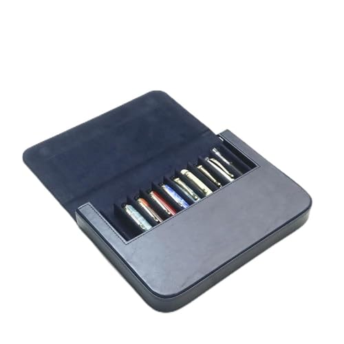 12スロット レザー万年筆ケース コレクターオーガナイザー - ハンドメイドペンケース ヴィンテージ クレイジーホースプリント レザーペン保護スリーブカバー ペン収納 ギフトボックス (イエロー)