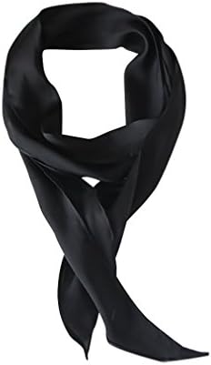 GERINLY Solid Color Long Neckerchief Pure Skinny Scarf Necktie for 50's Costume Party Black Silk Scarf Belts (Black)