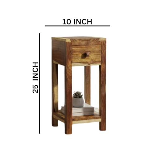 Image of Wood Bedside End Table | Side Table with A Drawer for Home Decor | Living Room | Single Table in Brown
