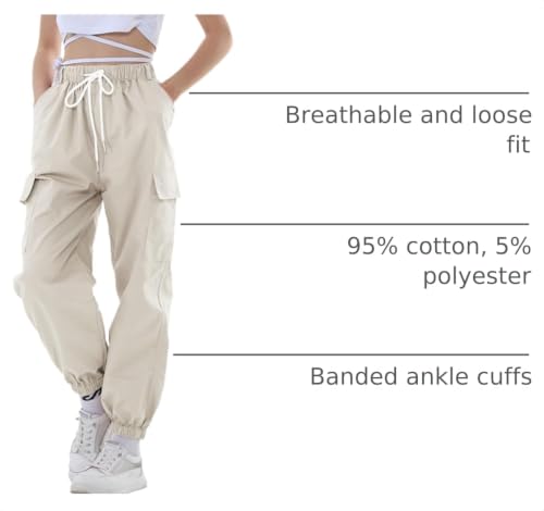 Image of Rolanko Girls Cargo Pants for Kids Loose Streetwear Hip Hop Dance Cotton Cargo Jogger Pants for Kids 4-15 Years
