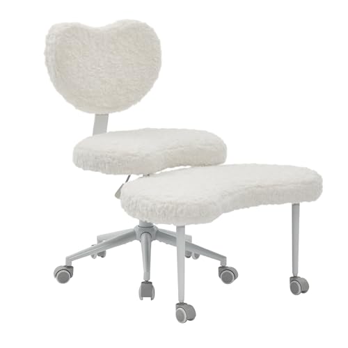 Image of Flexible Seating Chair for Home Office: 10+ Positions Active Sitting - 4.2 inch Thick Cushion & 360 Footstool for Meditation & ADHD Focus - Beige Faux Fur