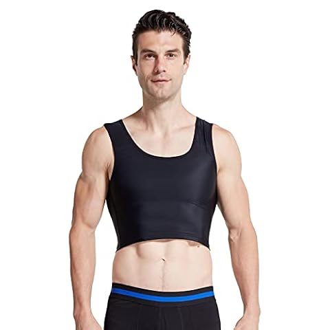 BaronHong Męski ukryty ginekomastia sweter kompresja wyszczuplający podkoszulek męski gorset tank topy, czarny, XXL