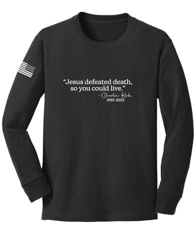 Shark & Hammer Jesus Defeated Death So You Can Live American Pride USA Flag Youth Longsleeve Shirt, Black, Small