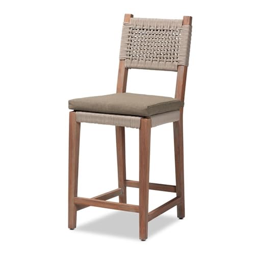 Baxton Studio Heyna Transitional Gray Woven Rope Mahogany Counter Stool