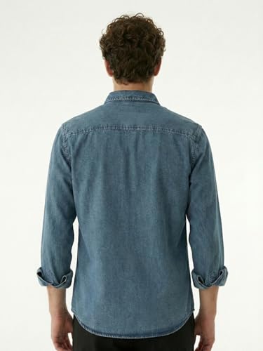 Image of Amazon Brand - INKAST Men Washed Cotton Twill Denim Casual Button Down Shirt | Full Sleeves | Regular Fit | Stylish Summer - Everyday Wear