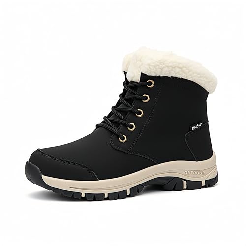 KVOW Women's Waterproof Insulated Winter Hiking Boots,Cute Snow Boots for Women Warm Comfortable Anti-Slip Ankle Boots for Outdoor Work, Walking & Cold Weather (black,8.5 M US,Adult,Women)