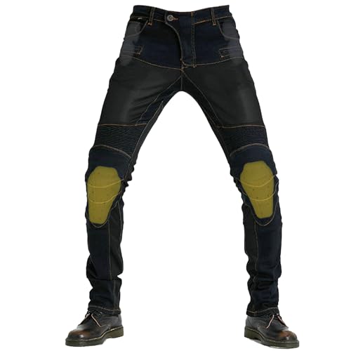 QIYUANT Pantalones de Moto Verano para Hombre Motocicleta Jeans Respirable Resistencia Desgarro Pantalón de Motorista Mujer Casual Retro Elásticos con Equipo de Protecciones (Negro, XS)