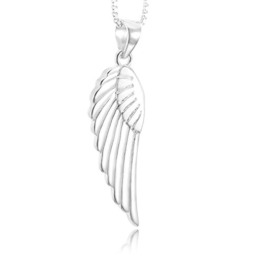 MunkiMix 925 Plata Colgante Collar Ángel ala Elegante Pulido Mujer,Plata Cadena 46cm
