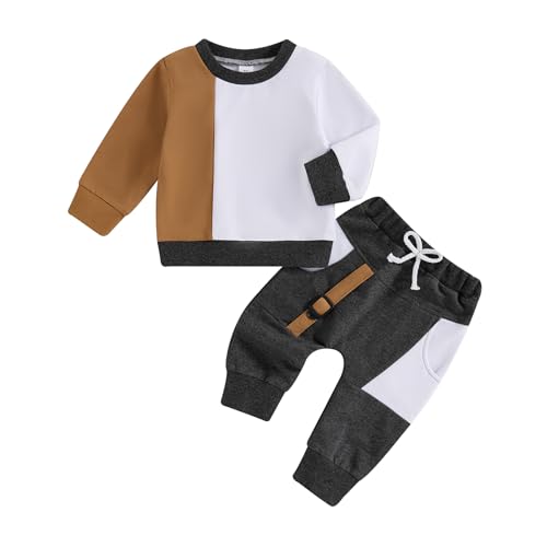 Toddler Infant Baby Boy Clothes Set Fall Winter Long Sleeve Sweatshirt Top with Elastic Pant Color Block Outfit