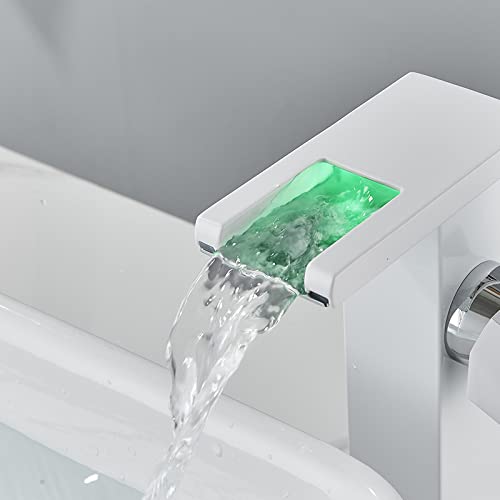 Grifo cascada LED para lavabo de baño monomando mezclador negro corto 2