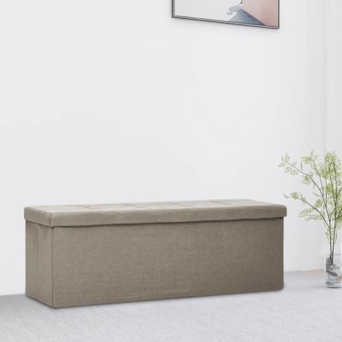 GeenYuu Banc de Rangement Pliable Taupe en Faux Lin avec siège rembourré Confortable, Coffre spacieux pour Jouets Chaussures et Linge, Meuble d'entrée Salon...