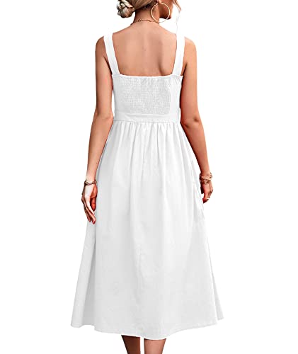 Image of xxxiticat Women's Square Collar Casual Dress Sleeveless Pleated A-Line Summer Beach Boho Elegant Backless Midi Dress