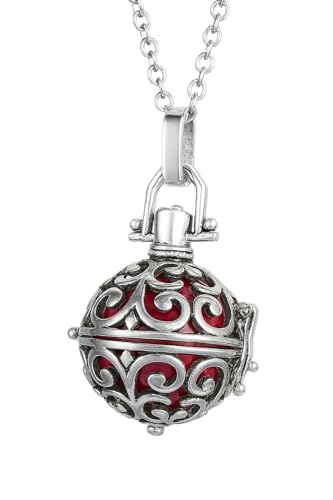 Outletissimo, collier pendentif bola de grossesse, boule mexicaine rouge 2,6 cm et chaîne 126 cm, UN11