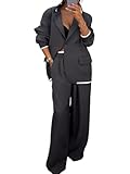  shownicer Ensemble Femme Chic Et Elegant Tailleurs Revers Manteau Ensemble Élégante Tenue 2 Pièces Costume Formel Bureau Travail Pantalon Costumes A Gris Foncé L