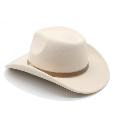 Image of LIDHAY Women Men Classic Felt Wide Brim Western Cowboy Cowgirl Hat with Belt Buckle