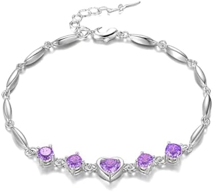 Nilu's Collection Rose Gold And Silver Plated Heart Shape Bracelet For Women (white,Purple)