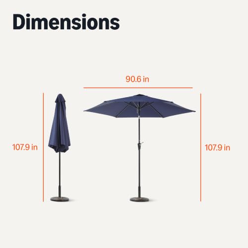 Image of Amazon Basics 90.6 inch Outdoor Patio Umbrella with Crank Lift and Push Button Tilt, Steel Pole, Steel Ribs, Navy