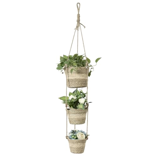 Navaris 3 maceta trenzada – Porta plantas y flores para colgar – Cubremaceta con cuerda – Macetero con 3 colores