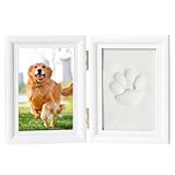 xolear Pfotenabdruck Set Hund, Bilderrahmen mit Tierpfotenabdruck 3D Gipsabdruck, Pfotenabdruck Set Katze für Heimdekoration, Gedenkstätten Bestattungen Bewahren Geschenke Hundebesitzer Katze(Weiß)