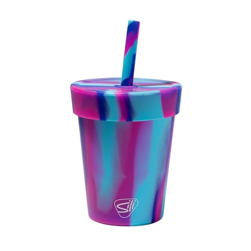 Silipint 8oz Silicone Tumbler with Straw and Lid Unbreakable BPA Free Non-Toxic Dishwasher Microwave Freezer Safe Tumbler Cup Drinkware for Juice Smoothies Coffee (Cool Berry Crush)