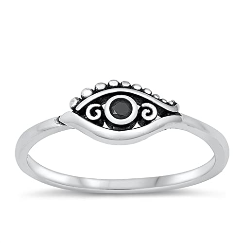 CloseoutWarehouse Simulated Onyx Cubic Zirconia Protection From Evil Eye Ring Sterling Silver