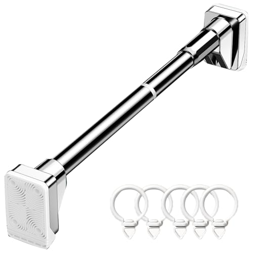 Bastone Armadio Appendiabiti Binari Estensori per Tende in Acciaio Inox con Ganci, Barra Porta Abiti Antiscivolo per Guardaroba, Kit di Supporto per Armadio Multiuso per Dormitorio(Style3,150-220cm(59
