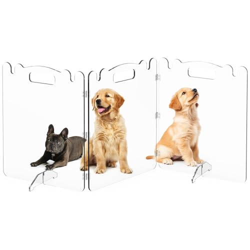 Clear Acrylic Pet Dog Gate - Folding Transparent Gates for Small Dogs Pets - Freestanding Foldable Tall Puppy Doggy Fence Door for Inside Indoor House Doorways Room Divider Barrier