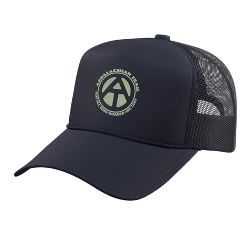 Appalachian Trail Not All Who Wander Distressed Vintage Trucker Hat with Adjustable Mesh Back, Navy Blue