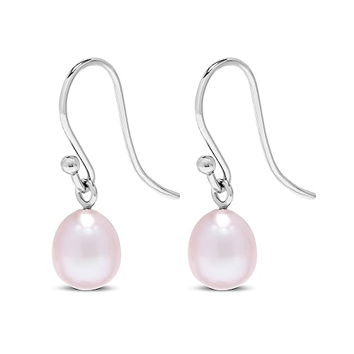.925 Sterling Silver AAA Natural Pink Teardrop Shaped Freshwater Cultured Pearl French Wire Dangling Drop Earrings3