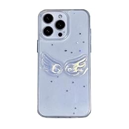 Glitter Butterfly Case Compatible with iPhone 16 Plus 6.7", Korean Aesthetic Y2K 3D Bow Star Transparent Case Protective Shockproof Clear Back Cover for Girls Women (Angel Wing, for iPhone 16 Plus)