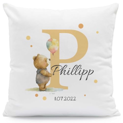GRAVURZEILE Personalisiertes Deko Kissen mit Tiermotiv und Initiale -...