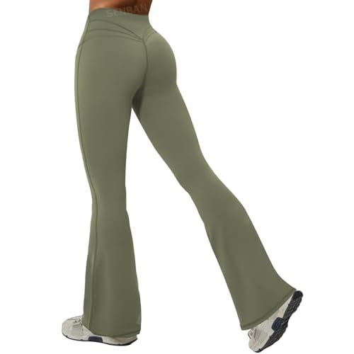 SENBAN Flare Leggings for Women High Waisted Tummy Control Bootcut Buttery Soft Workout Yoga Pants Wide Leg Slim Large Sage Green