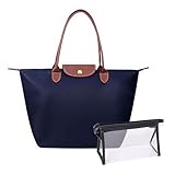 QIANCSJ 1 Umhängetasche + 1 Kosmetiktasche, Damenmodetasche, Faltbare Handtasche, Schulhandtasche, Aufbewahrungstasche Mit Großer Kapazität für Alltag & Büro (Dunkelblau)