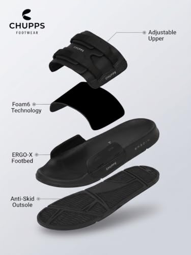 Image of CHUPPS Element Grey & Black Drift Orthopedic Slippers | Soft Footpharma Footbed | Breathable Ventilation Holes | Lightweight Flip Flops | Anti-Skid Chappals for Everyday For Mens