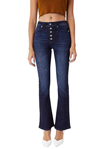 Kancan Women's Petite High Rise Button Fly Flare Jeans - KC7348