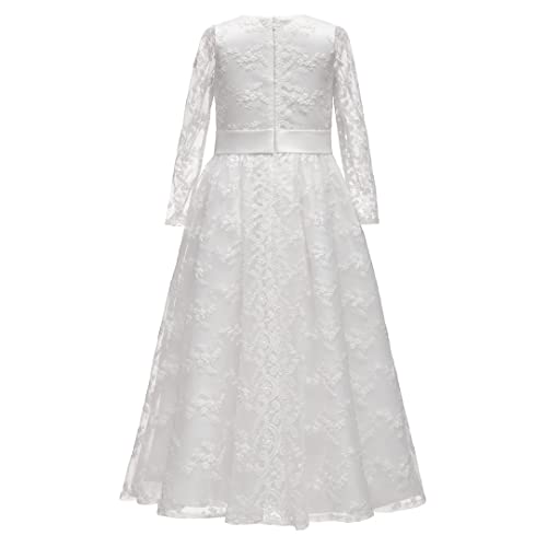 Image of ABaoWedding Lace A-Line Flower Girl Dress | Sleeveless,Floral Embroidery,Hidden Zipper.Perfect for Kids Wedding,Communion,Pageant & Formal Events.