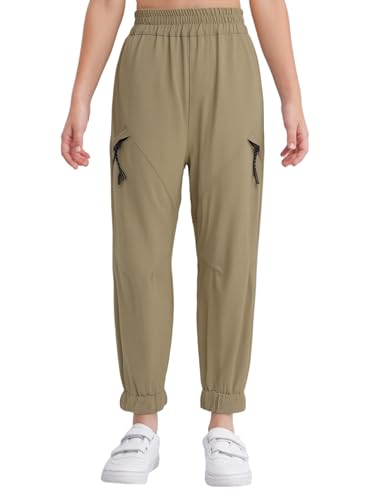 Kids Boys Elastic Waist Cargo Pants Casual Stretch Active Jogger Trousers Decor Zipper School Bottoms