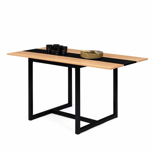 IDMarket – Mesa de comedor extensible rectangular Dover 4-8 personas, banda central negra, diseño industrial, 80-160 cm