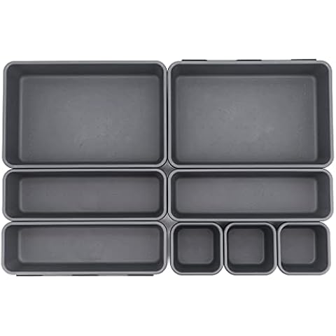 8 Pack Desk Drawer Organisers, Interlocking Drawer Dividers with 3 Sizes, Versatile Storage Boxes Drawers Organizer for Kitchen, Office, Makeup, Bathroom (Black) Cover