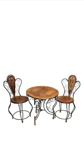 Wooden & Wrought Iron Outdoor Set (2 Chairs + 1 Folding Table) Folding Table with 2 Chair Set (Style- 3 Casual)