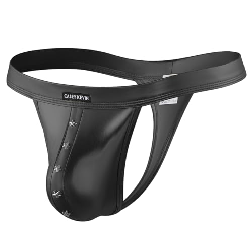 Casey Kevin String Tanga Männer PU Leder G-String Unterwäsche Slips Thong Unterhosen Low Rise T-Back Herren-Strings