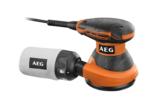 AEG - Ponceuse Excentrique 300 Watts 125 mm, 7000 à 15000 trs/mn, Démarrage en Douceur, Variateur, Frein de Patin, Aspiration intégré, Livrée avec Sac à Poussière & 3 Abrasifs - EX125 ES