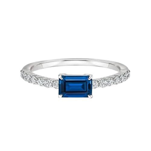 14k White Gold Finish 2.40Ct Emerald Cut Blue Sapphire Engagement Wedding Ring 925 Sterling Silver 12