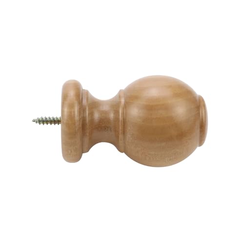 T Tulead Wood Curtain Rod Finial Screw on Curtain Rod End Caps Pack of 2 (Wood Color) - Thumbnail 4