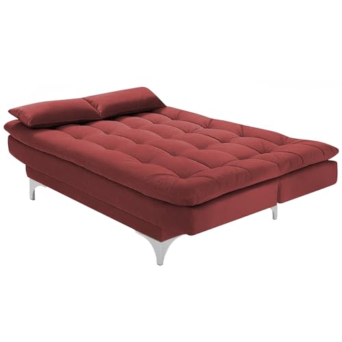 Image of Casaliving Danny 3 Seater Sofa Cum Bed for Living Room Premium Fabric Sofa for Living Room (Maroon Colour Sofa)