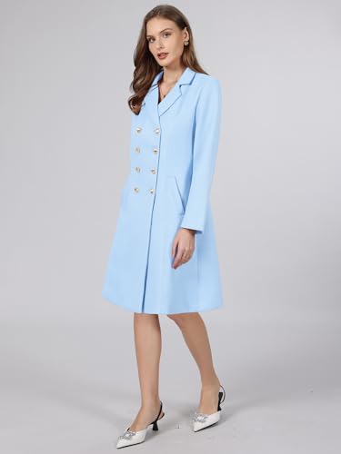 Image of Hobemty Women's Tweed Blazer Dress Collared Double Breasted A-Line Formal Work Dresses