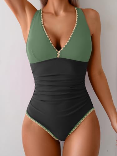 Image of B2prity One Piece Swimsuit for Women Tummy Control Ruched Bathing Suit Push Up Tie Back Swimwear Shell Stitched