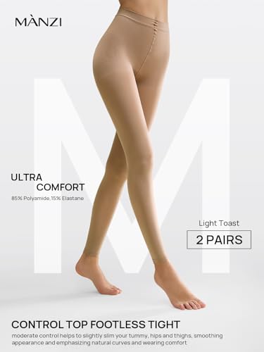 Image of MANZI Women's 2-6 Pairs Opaque Control Top Tights Comfort Stretch Pantyhose