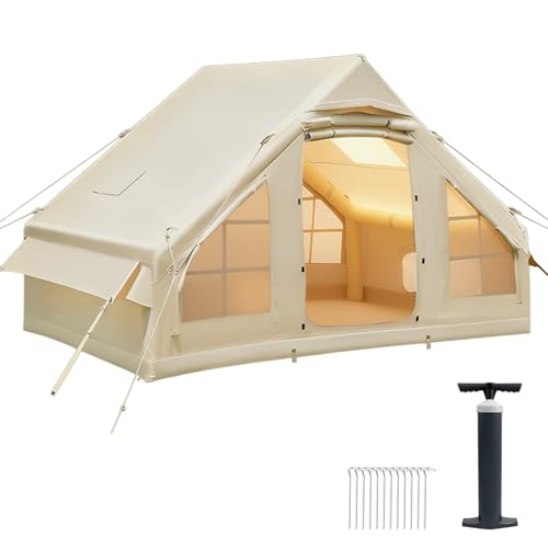 エアーテント 4人用 6.3u 420Dオックスフォード エアテント 2~4人用 防水 インフレータブル 空気入れ付き ファミリーテント アウトドア 組立簡単 大型 ロッジ型 遮熱 防蚊虫 4シーズン 収納袋付く