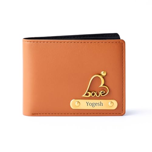 Image of Thebaegift Men's Personalized Wallet I Customized Slim Stylish Leather Purse with Name & Charm I Unique Birthday Anniversary Gift for Men Boy Love Husband Employees Clients (TAN IMP)